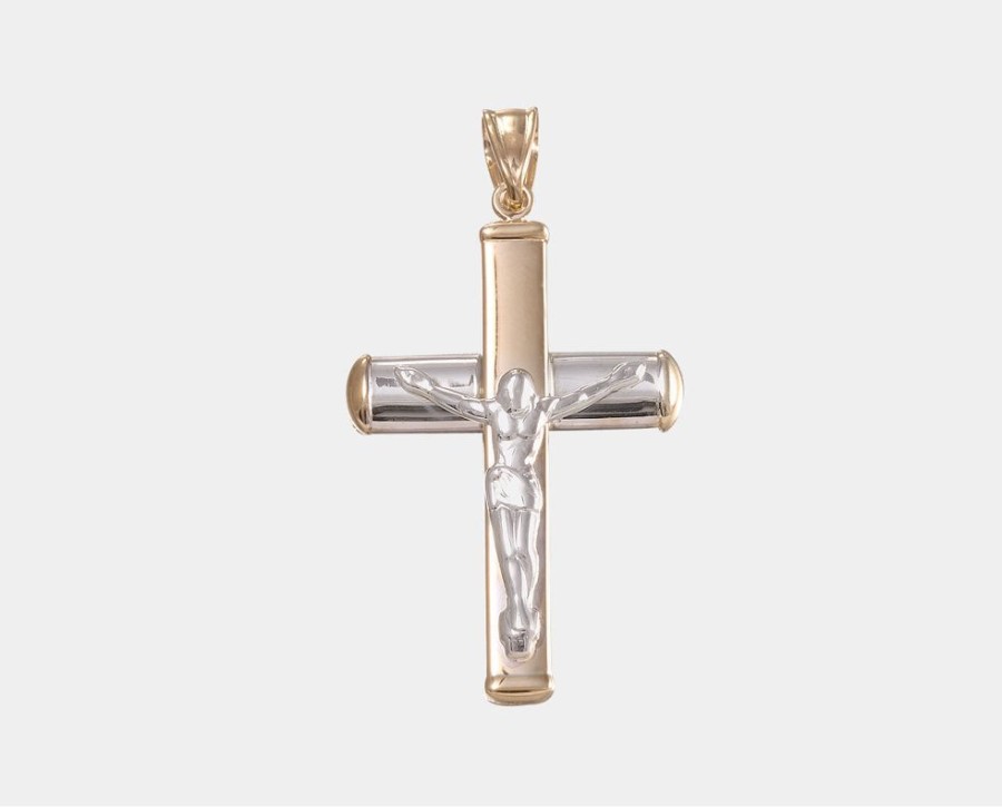 Joyeria Joyeria La Esmeralda Cruces Y Cristos | Cruz Con Cristo Oro Combinado 10K N4Xb-401-00997