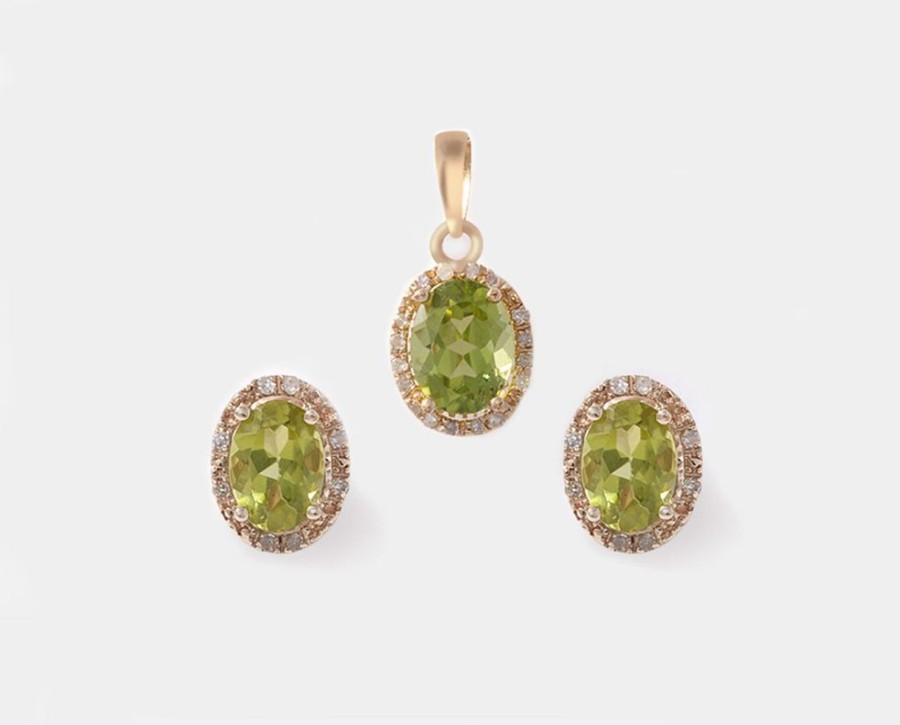 Joyeria Joyeria La Esmeralda Juegos | Juego Dije Y Aretes Con Peridoto Y Diamantes