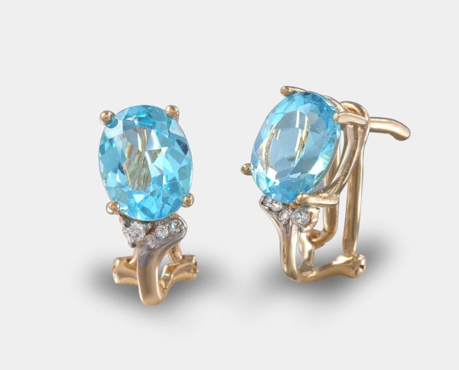 Joyeria Joyeria La Esmeralda Juegos | Juego Anillo Y Aretes Con Topacio Azul Y Diamantes