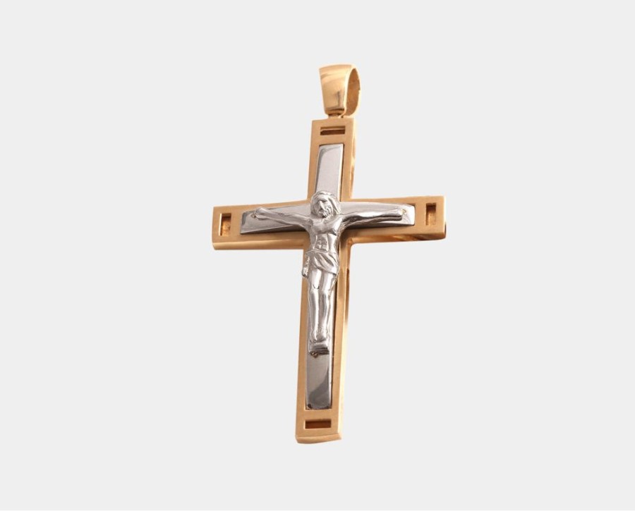 Joyeria Joyeria La Esmeralda Joyas Para Hombre | Cruz Con Cristo Oro Combinado 14K N4Xc-699-00047