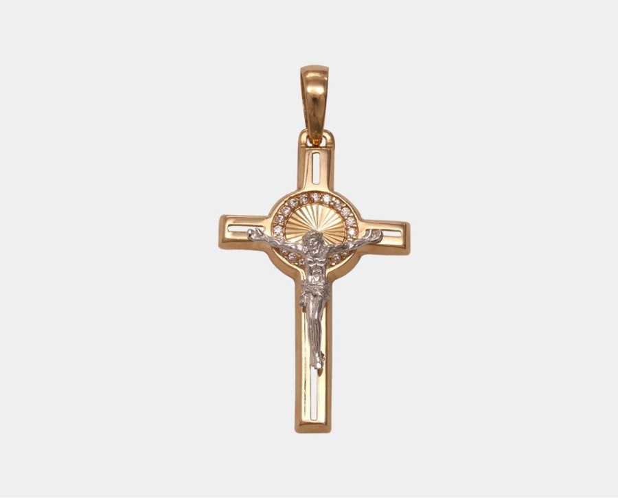 Joyeria Joyeria La Esmeralda Joyas Para Hombre | Cruz Con Cristo Oro Combinado 14K N4Xc-602-00136