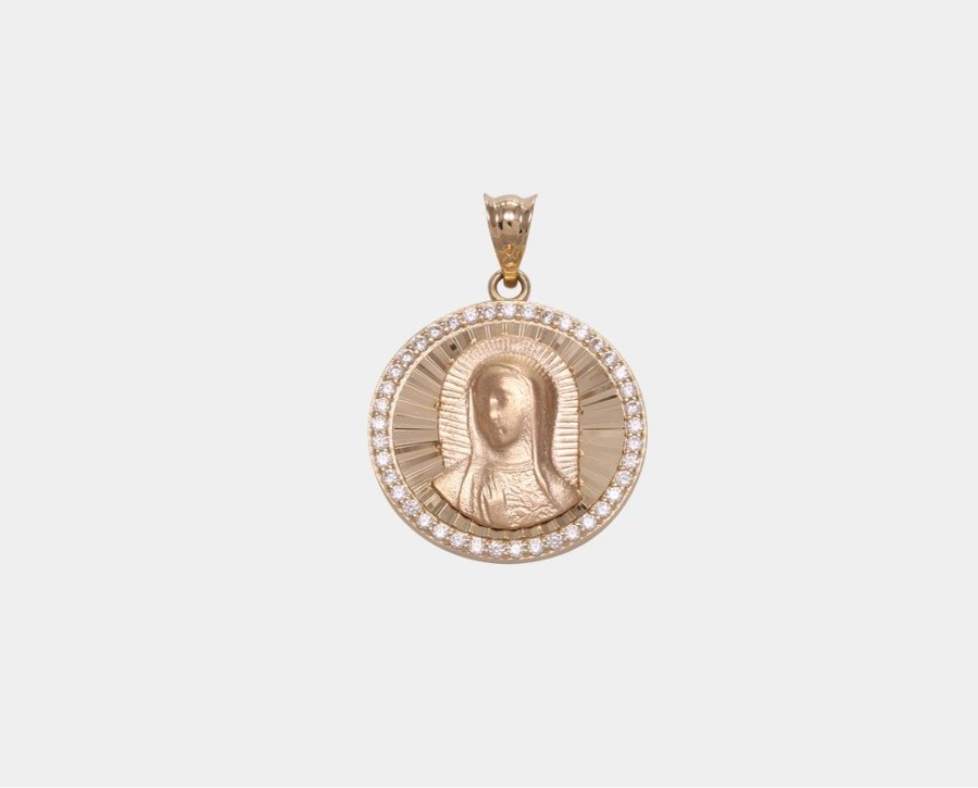 Joyeria Joyeria La Esmeralda Medallas | Medalla Redonda Virgen De Guadalupe Con Circonia 10K M4Xb-000-08622