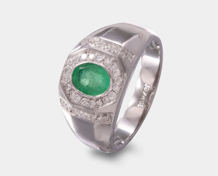 Joyeria Joyeria La Esmeralda Joyas Para Hombre | Promocion! Anillo De Caballero Con Esmeralda Y Diamantes