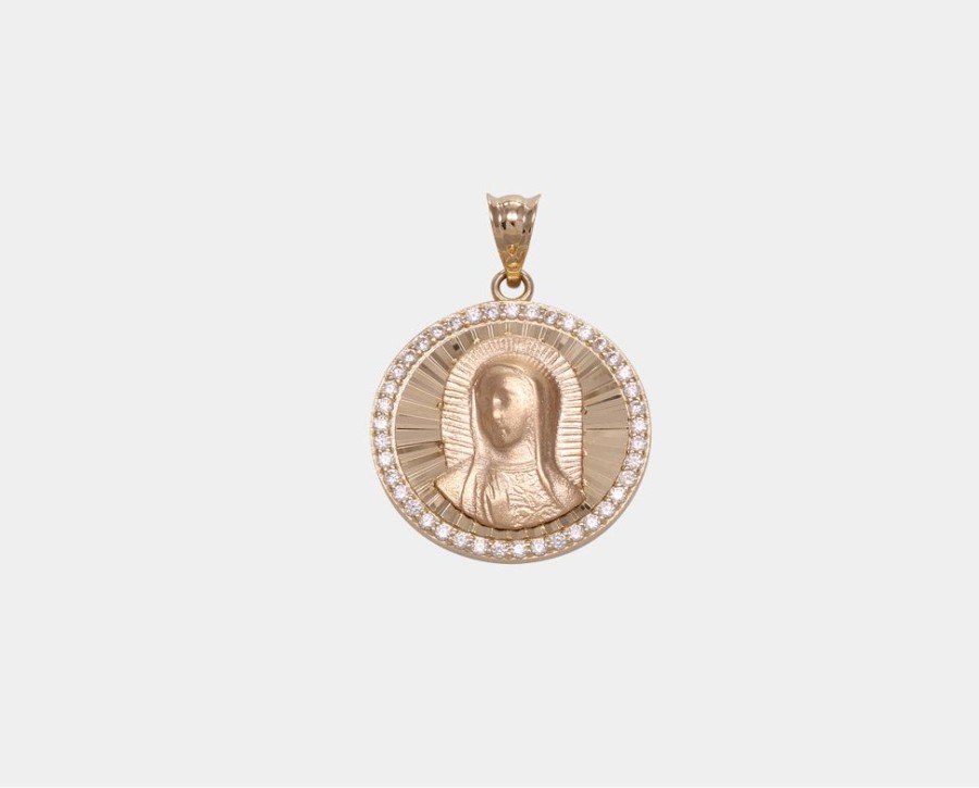 Joyeria Joyeria La Esmeralda Medallas | Medalla Redonda Virgen De Guadalupe Con Zirconia M4Xb-000-08624