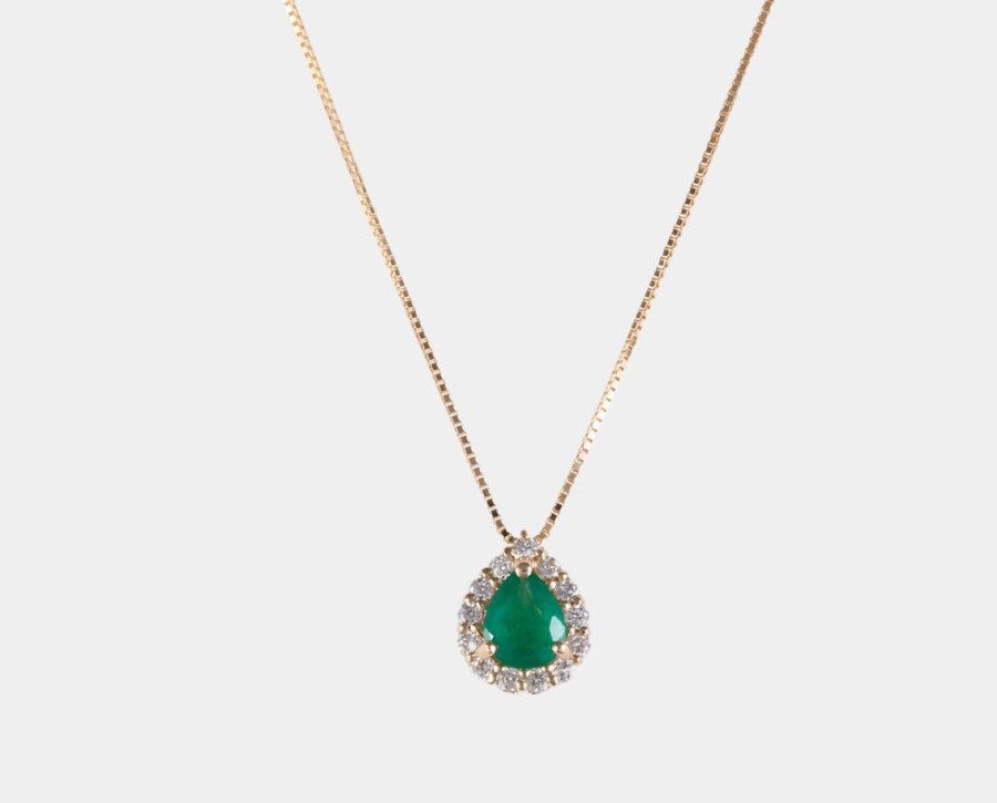 Joyeria Joyeria La Esmeralda Gargantillas | Gargantilla Corte Pera Con Esmeralda Y Diamantes