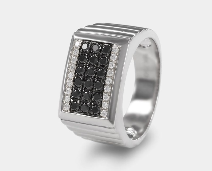 Joyeria Joyeria La Esmeralda Anillos Para Hombre | Anillo De Caballero Con Diamante Negro A48D-Mr17529B