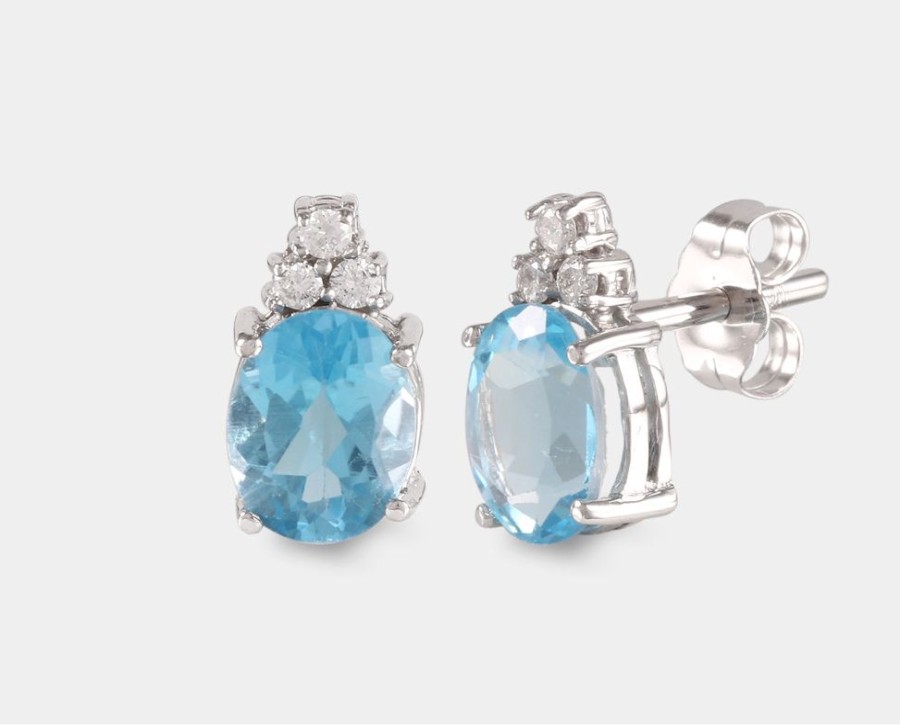 Joyeria Joyeria La Esmeralda Aretes | Aretes Con Topacio Azul Y Diamantes