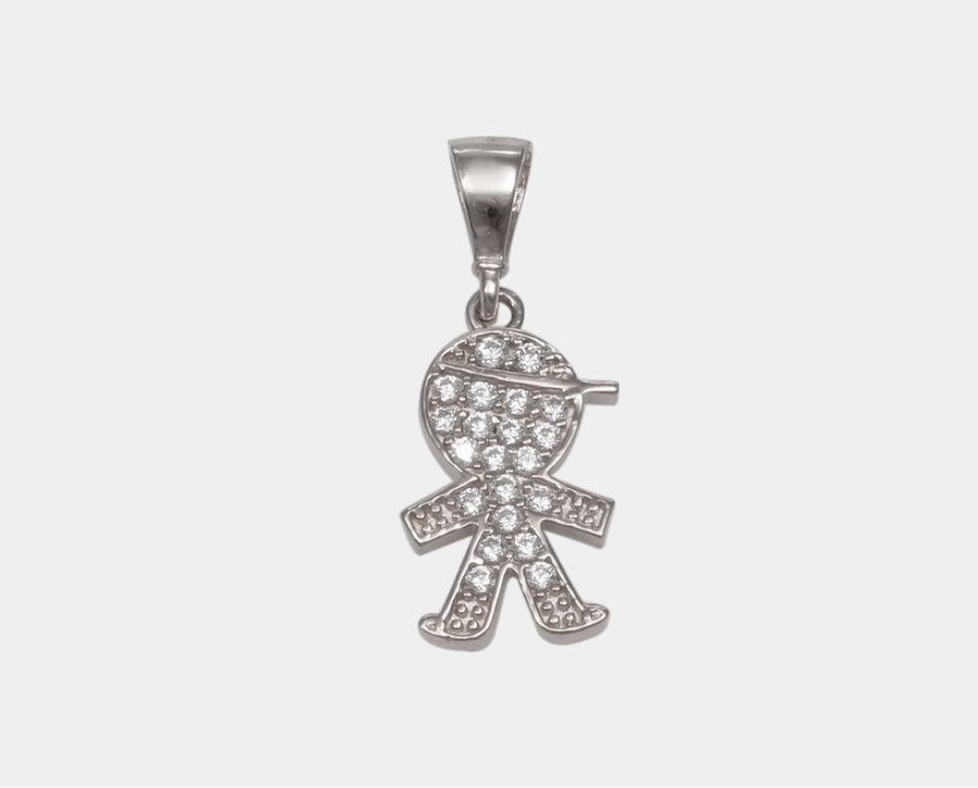 Joyeria Joyeria La Esmeralda Dijes | Dije Nino Con Circonia Oro Blanco 10K D4Xb-636-00564