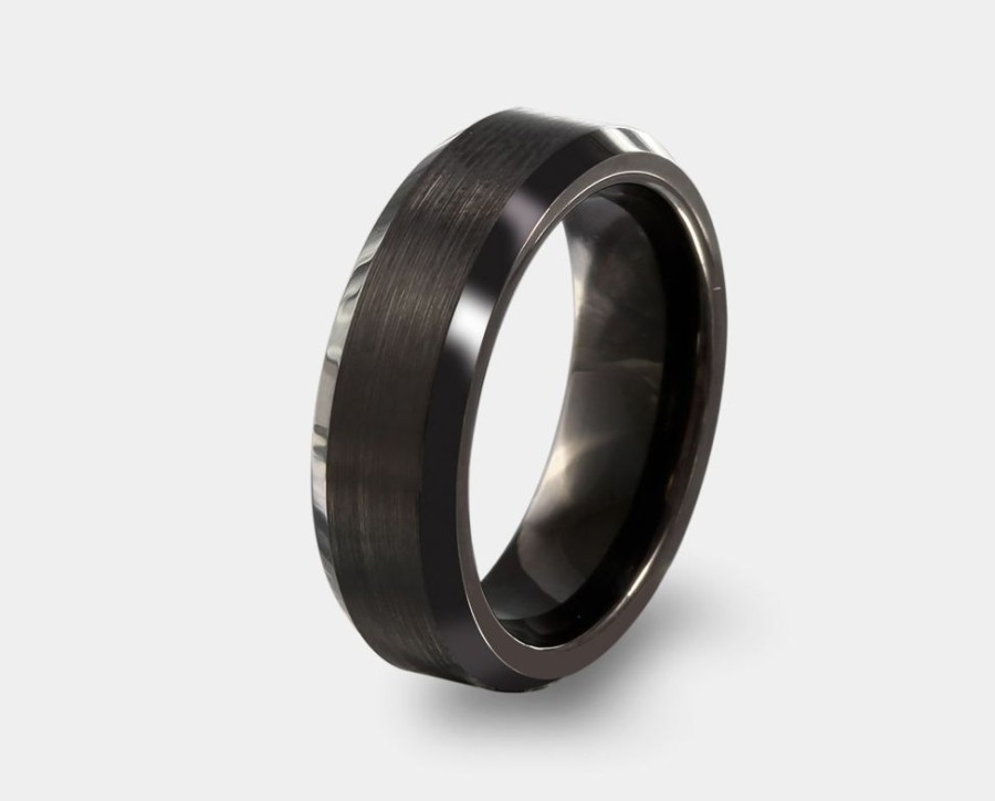 Bodas Y Argollas Joyeria La Esmeralda | Argolla De Matrimonio De Tungsteno Negro K3Fw-Rtn507