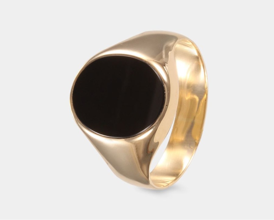 Joyeria Joyeria La Esmeralda Anillos Para Hombre | Anillo Oro Amarillo 10K Con Ceramica Negra A5Nb-I4Cvgr0522-L