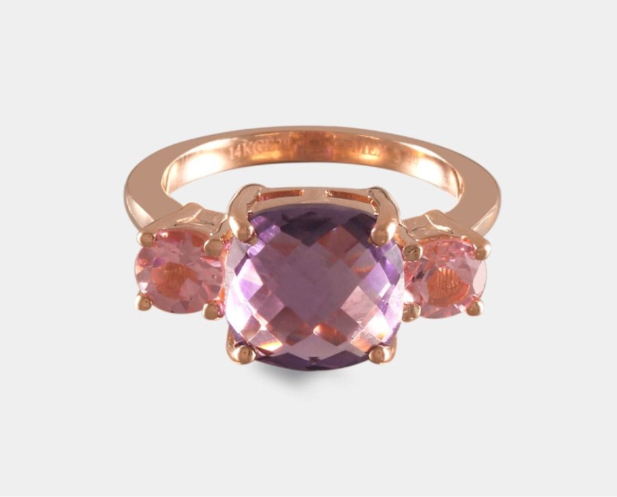 Joyeria Joyeria La Esmeralda Anillos Para Dama | Anillo Con Amatista Cushion Y Turmalina Rosa Ah2-Ej68R-Am-Tur