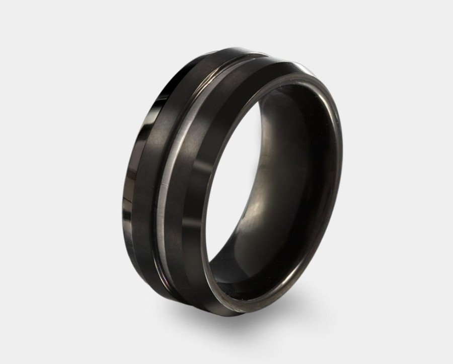 Bodas Y Argollas Joyeria La Esmeralda | Argolla De Matrimonio De Tungsteno Negro K3Fw-Rtn425