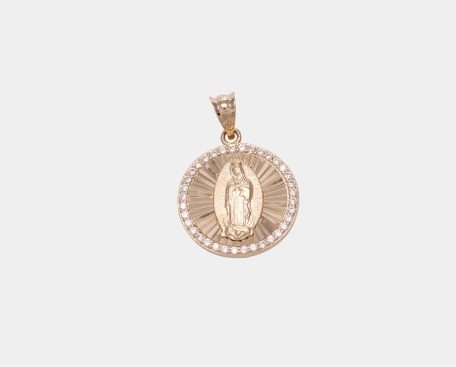 Joyeria Joyeria La Esmeralda Medallas | Medalla Redonda Virgen De Guadalupe Con Circonia 10K M4Xb-000-08623