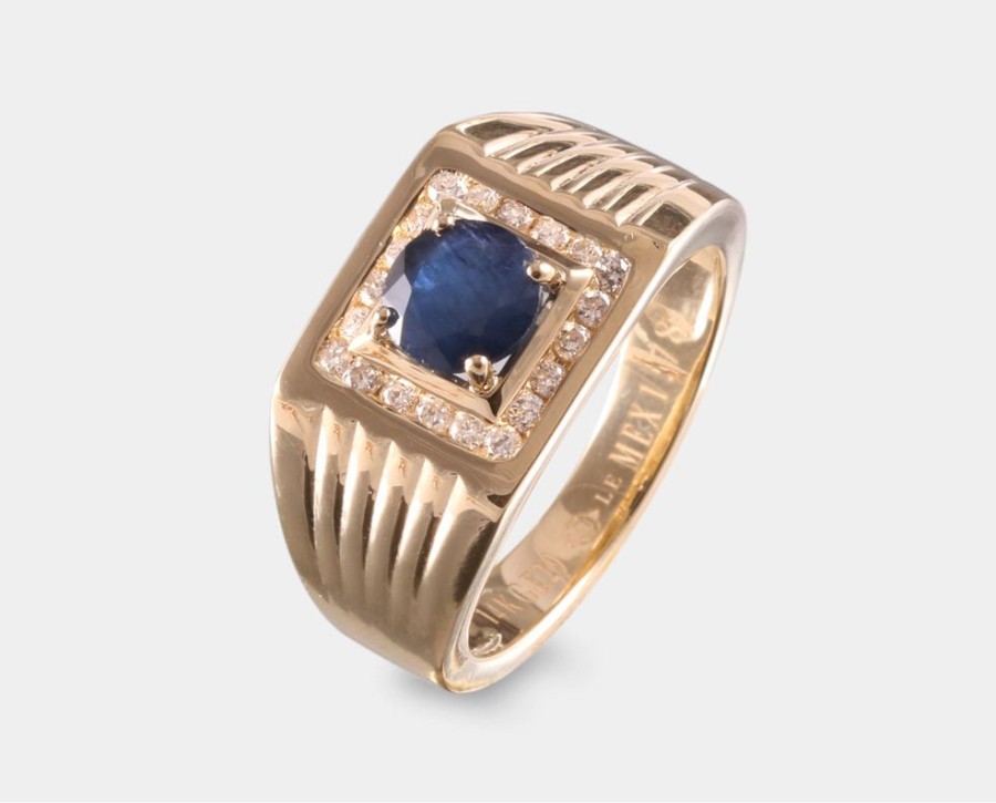 Joyeria Joyeria La Esmeralda Anillos Para Hombre | Anillo De Caballero Con Zafiro Y Diamantes