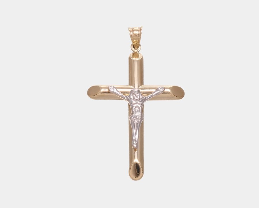 Joyeria Joyeria La Esmeralda Cruces Y Cristos | Cruz Con Cristo Oro Combinado Tubo Redondo 10K N4Xb-139-02861