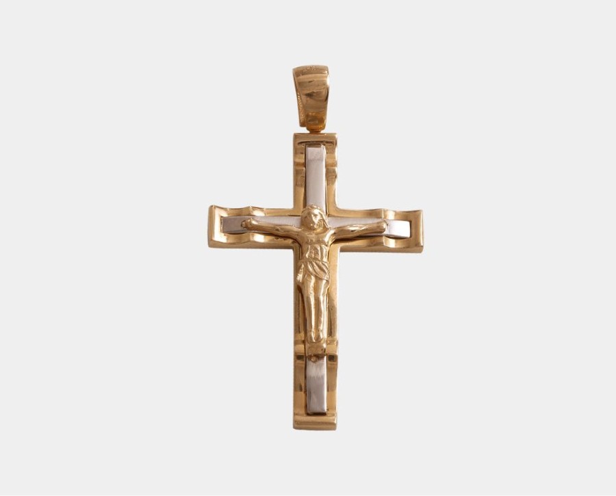 Joyeria Joyeria La Esmeralda Cruces Y Cristos | Cruz Con Cristo Oro Combinado 14K N4Xc-699-00133