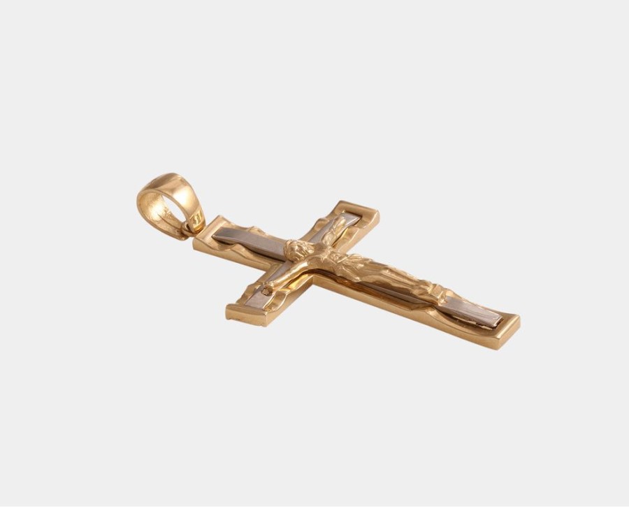 Joyeria Joyeria La Esmeralda Cruces Y Cristos | Cruz Con Cristo Oro Combinado 14K N4Xc-699-00133