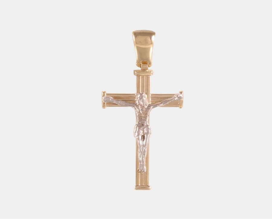 Joyeria Joyeria La Esmeralda Cruces Y Cristos | Cruz Con Cristo Oro Combinado 10K N4Xb-487-00124