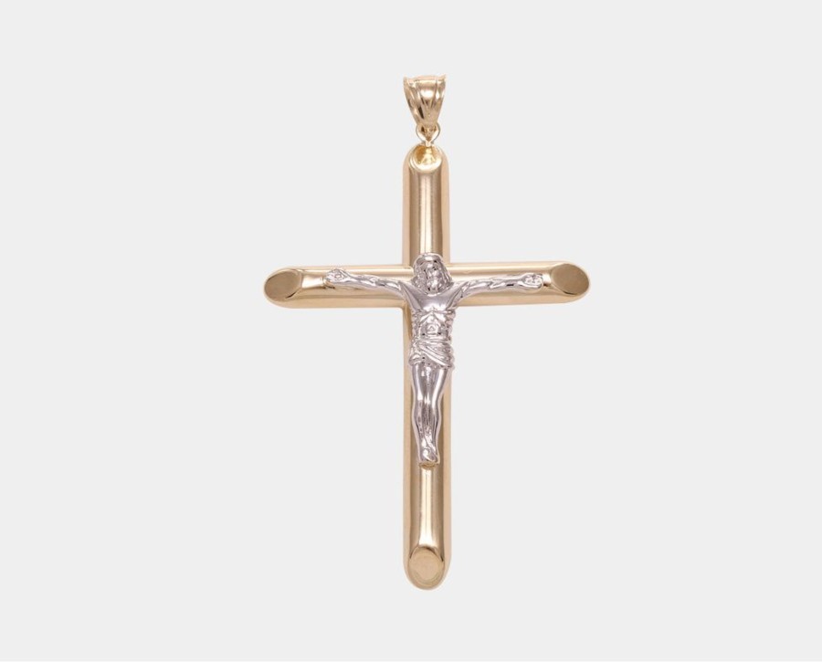 Joyeria Joyeria La Esmeralda Cruces Y Cristos | Cruz Con Cristo Oro Combinado Tubo Redondo 10K N4Xb-139-03460