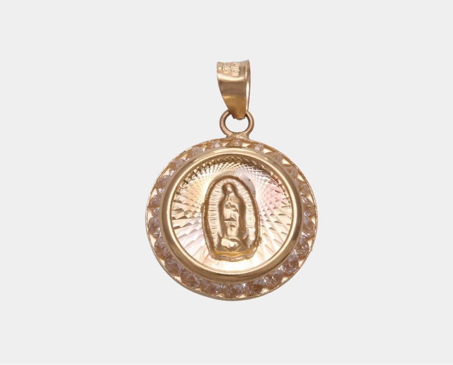 Joyeria Joyeria La Esmeralda Medallas | Medalla Redonda Virgen De Guadalupe Zirconia My5B-Mrvgp