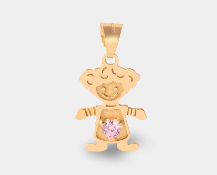 Joyeria Joyeria La Esmeralda Dijes | Dije Nina Oro Amarillo Con Circonia Rosa 10K Dy5B-Oaninazrm