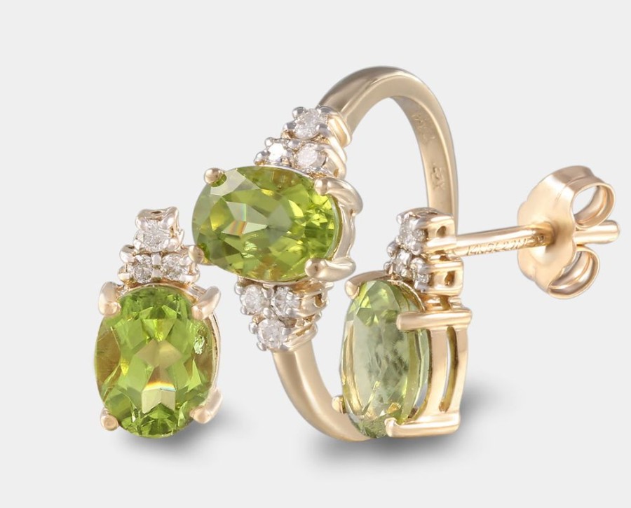 Joyeria Joyeria La Esmeralda Juegos | Juego Anillo Y Aretes Con Peridoto Y Diamantes