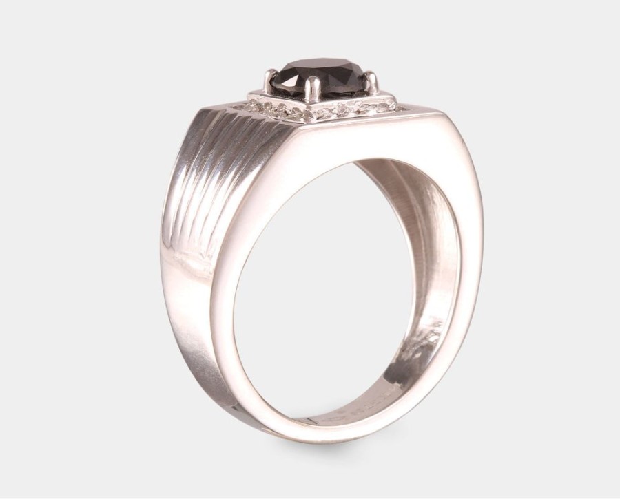 Joyeria Joyeria La Esmeralda Joyas Para Hombre | Promocion! Anillo De Caballero Con Diamante Negro Y Diamantes