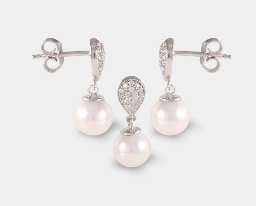 Bodas Y Argollas Joyeria La Esmeralda | Juego Dije Y Aretes Con Perla Y Circonia J1Qc-Smeb5614.Smp5614