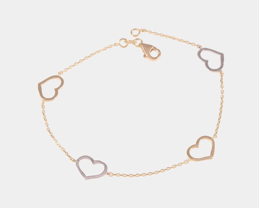 Joyeria Joyeria La Esmeralda Brazaletes Y Esclavas | Pulsera De Dama Diseno Silueta Corazones 10K Er3B-Corazones