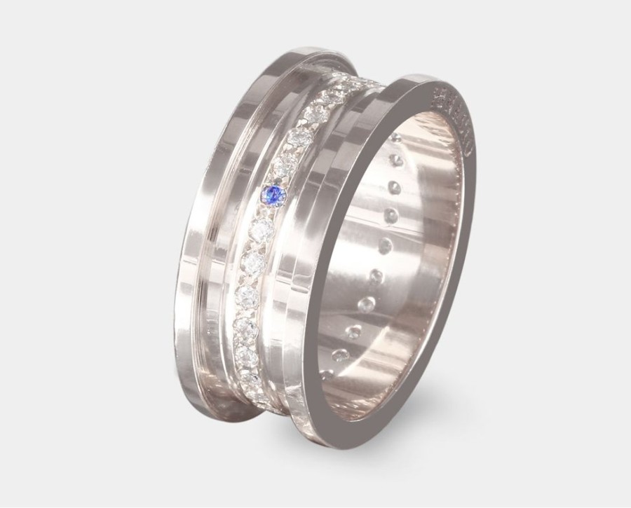 Bodas Y Argollas Joyeria La Esmeralda | Argolla De Matrimonio Con Zafiro Y Diamante K82C-Le-36B