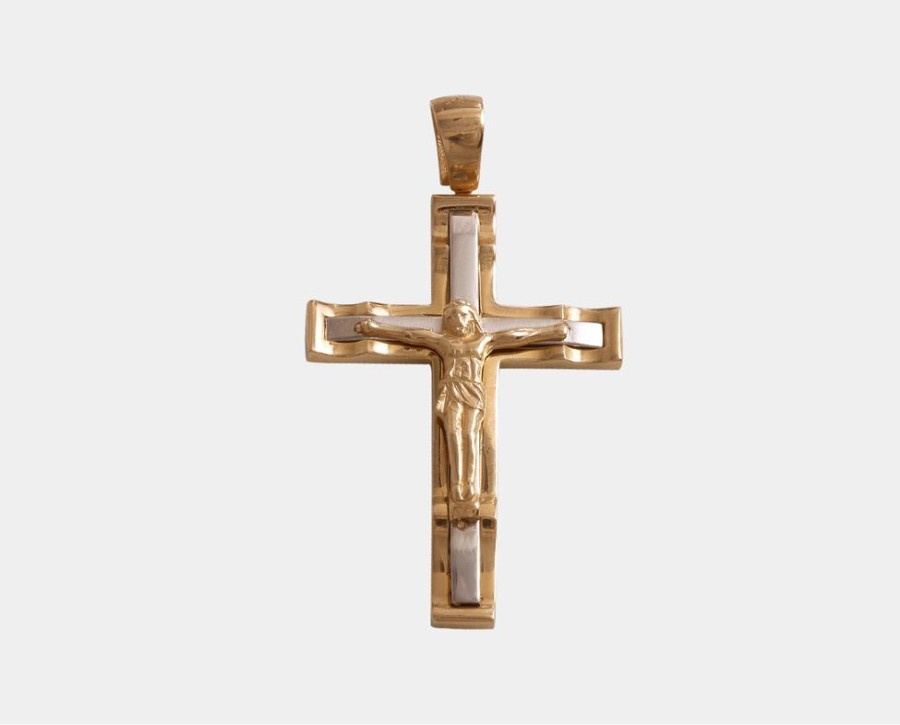 Joyeria Joyeria La Esmeralda Joyas Para Hombre | Cruz Con Cristo Oro Combinado 14K N4Xc-699-00133