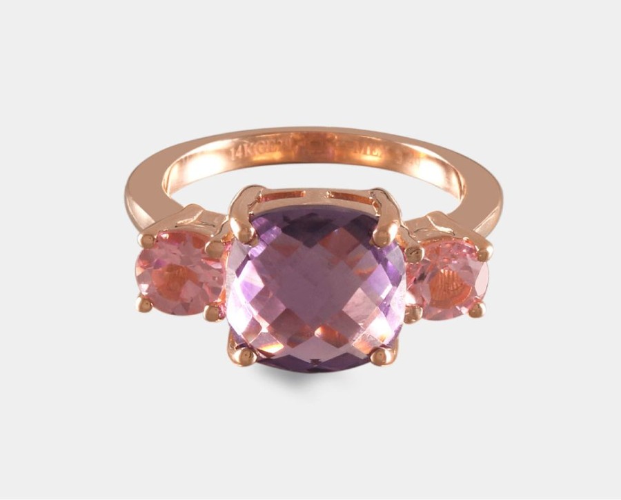 Anillos De Compromiso Joyeria La Esmeralda | Anillo Con Amatista Cushion Y Turmalina Rosa Ah2-Ej68R-Am-Tur