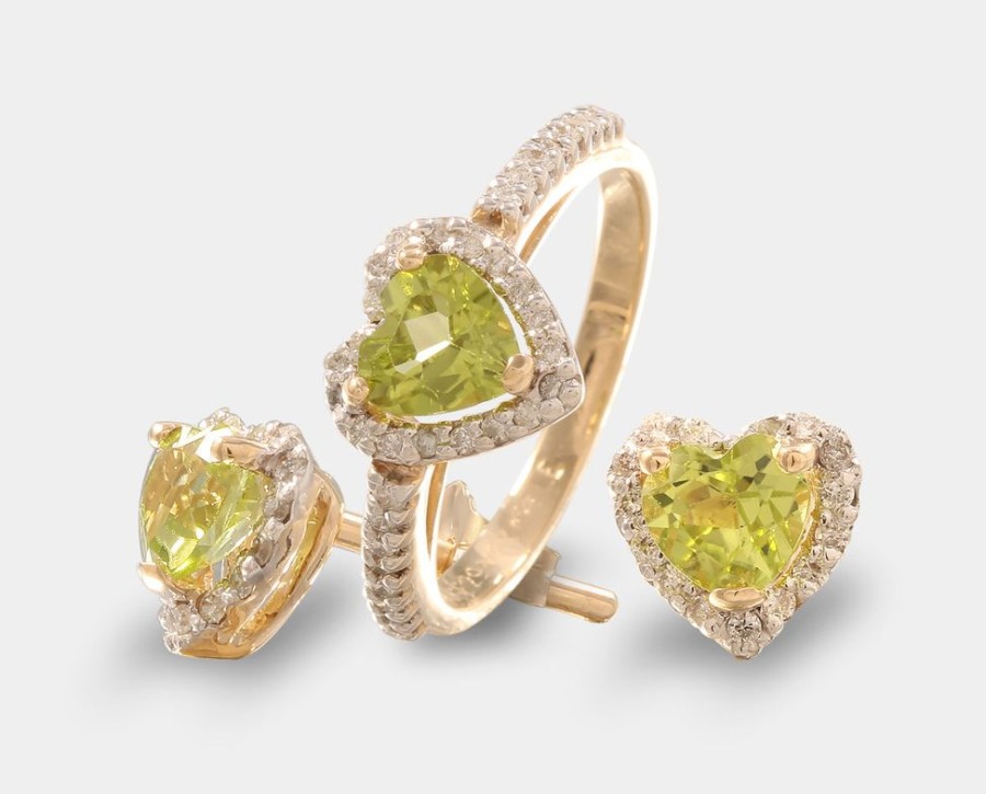 Joyeria Joyeria La Esmeralda Juegos | Juego Anillo Y Aretes Con Peridoto Y Diamantes