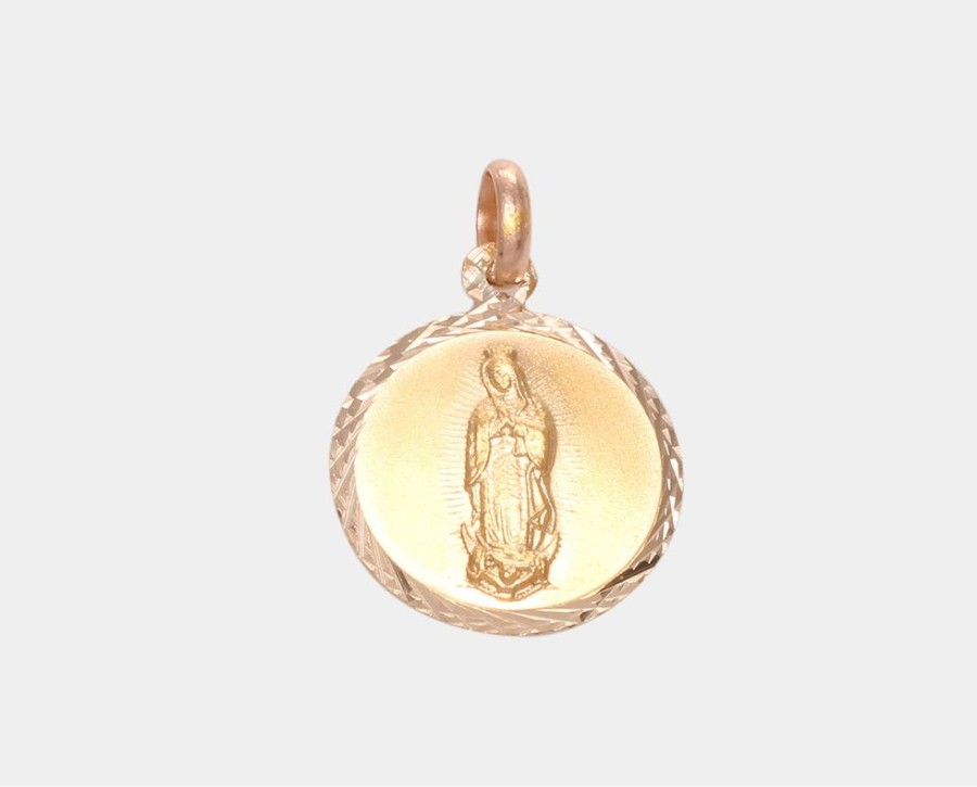 Joyeria Joyeria La Esmeralda Medallas | Medalla Redonda Escapulario Virgen De Guadalupe Y Sagrado Corazon De Jesus 10K M4Xb-000-00013