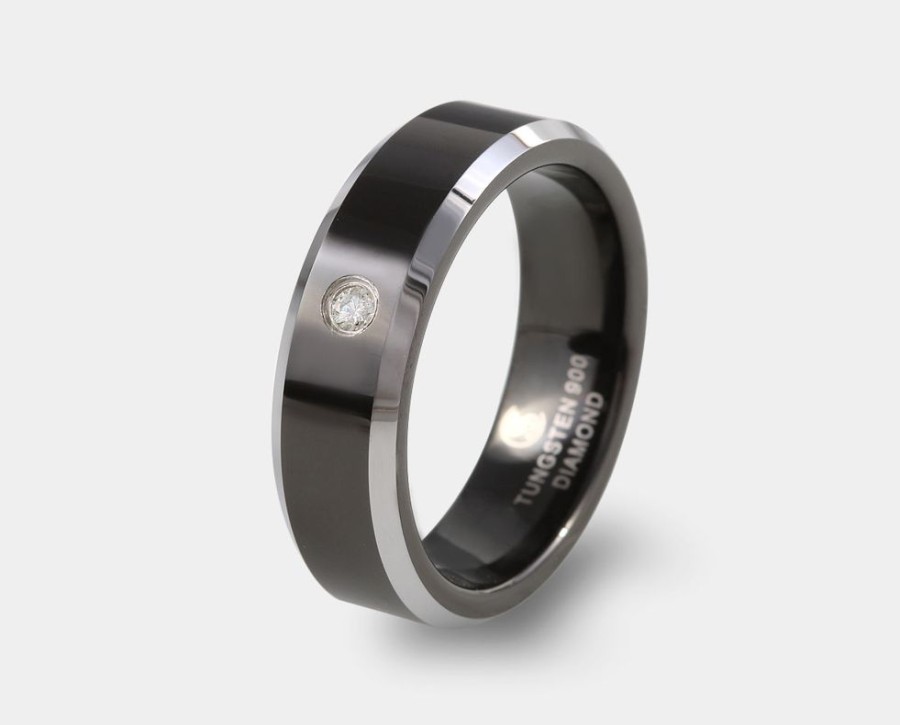 Bodas Y Argollas Joyeria La Esmeralda | Argolla De Matrimonio De Tungsteno Negro Con Diamante K3Fw-Rtn718