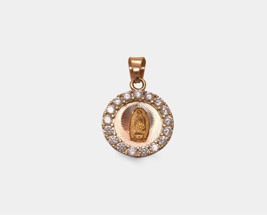 Joyeria Joyeria La Esmeralda Medallas | Medalla Redonda Virgen De Guadalupe Con Zirconia My5B-Mvgci