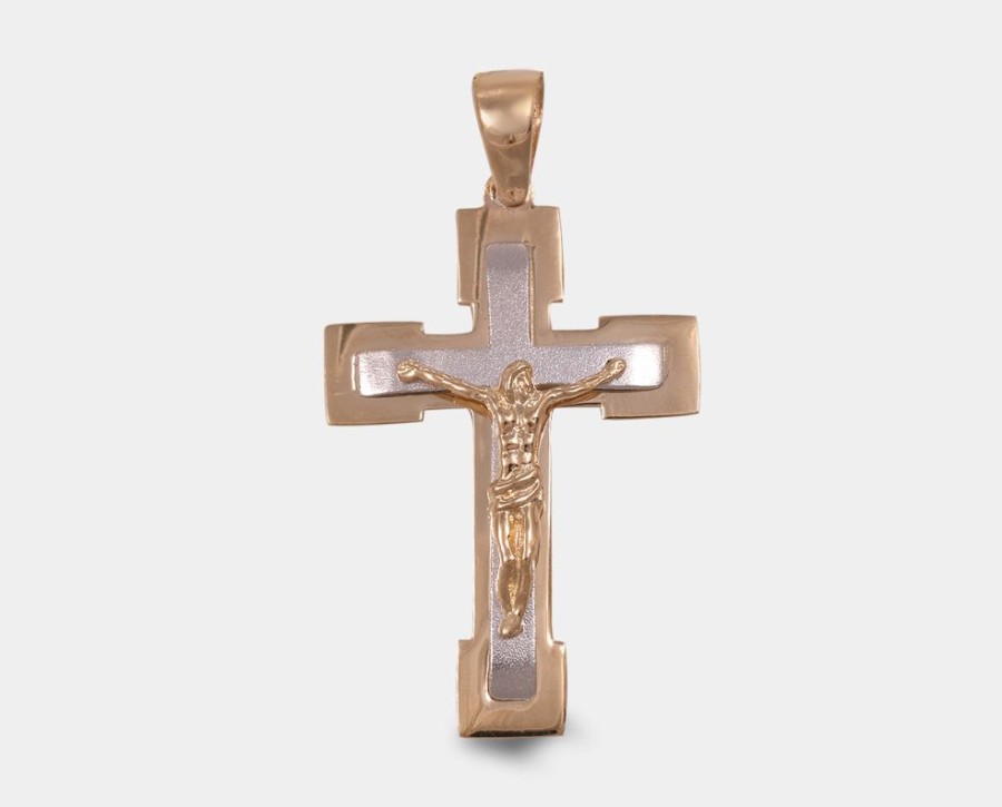 Joyeria Joyeria La Esmeralda Cruces Y Cristos | Cruz Con Cristo Oro Combinado 14K N4Xc-475-00901