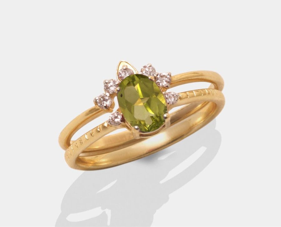 Anillos De Compromiso Joyeria La Esmeralda | Anillo Peridoto (Agosto) Con Ensamble De Corona Con Diamantes