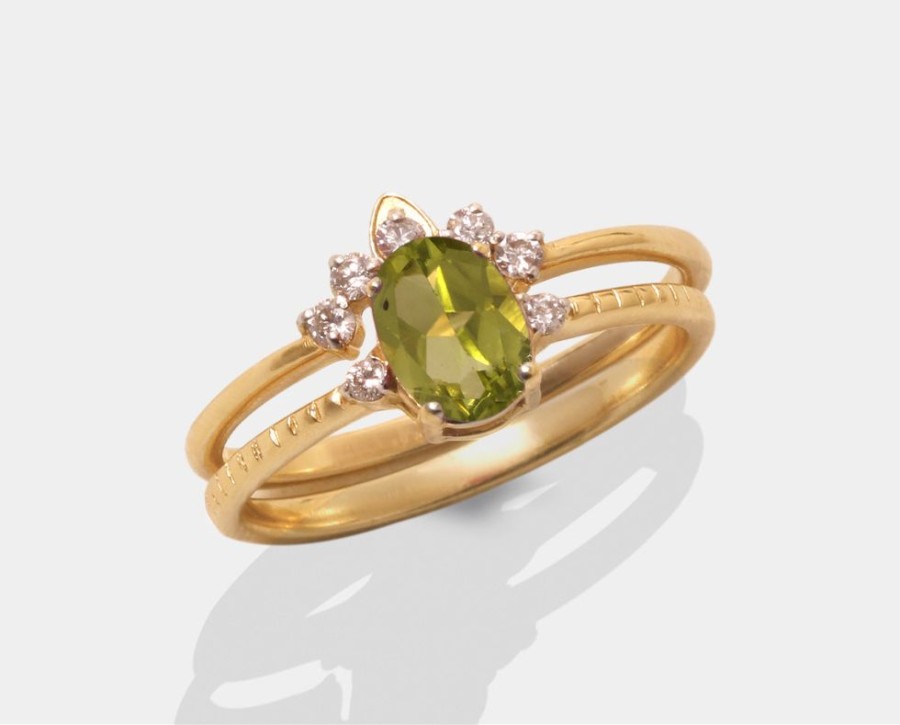 Anillos De Compromiso Joyeria La Esmeralda | Anillo Peridoto (Agosto) Con Ensamble De Corona Con Diamantes