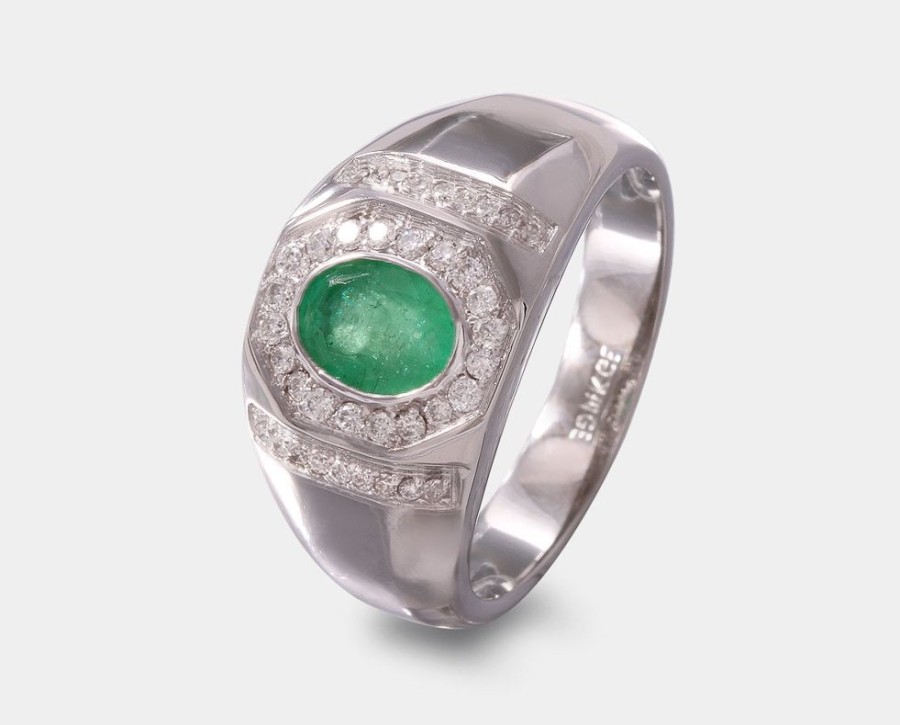 Joyeria Joyeria La Esmeralda Anillos Para Hombre | Promocion! Anillo De Caballero Con Esmeralda Y Diamantes