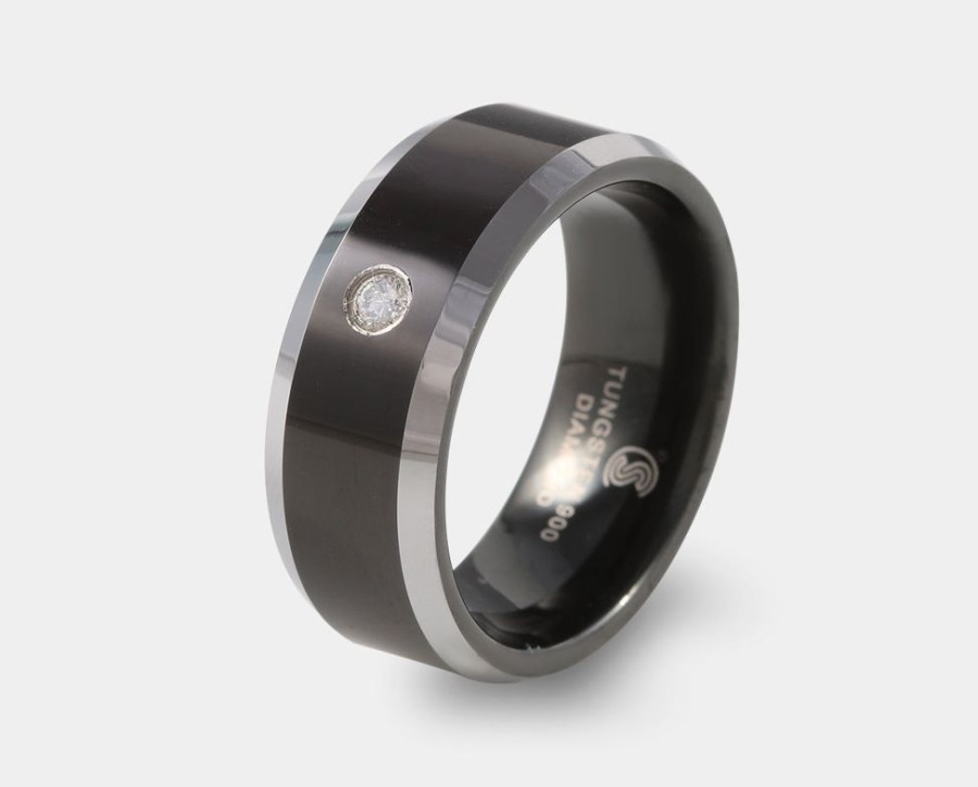 Bodas Y Argollas Joyeria La Esmeralda | Argolla De Matrimonio De Tungsteno Negro Con Diamante K3Fw-Rtn719